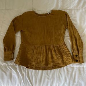 Madewell Mustard Peplum Long Sleeve Top with Accent Buttons Size XS